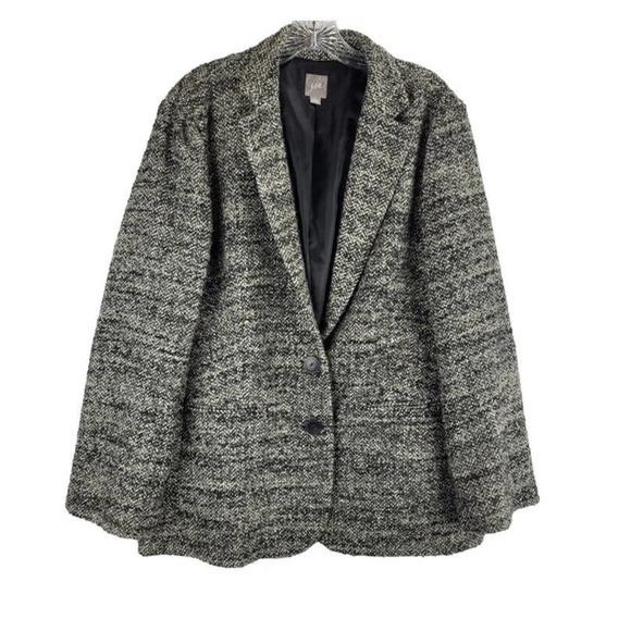 J. Jill Jackets & Blazers - J Jill Black Gray Speckled Tweed Look 2 Button Jacket Blazer Sz L